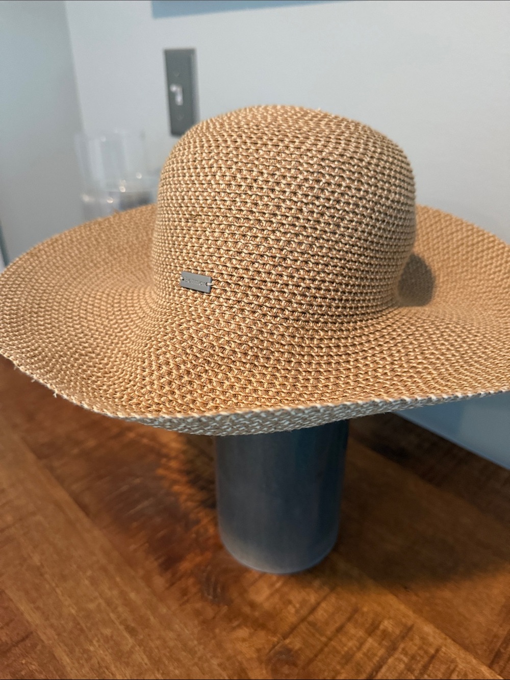Betmar NY Brown Woven Sun Hat with Metal Logo Detail